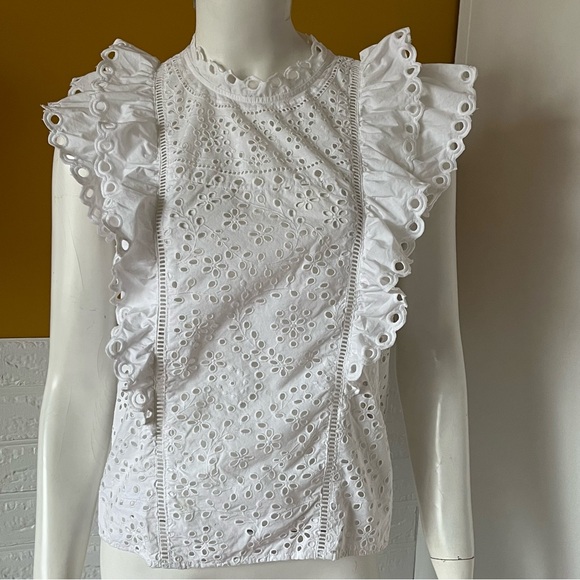 Veronica Beard Calisto Ruffle Eyelet Embroidered Sleeveless top White size 4 - Picture 1 of 11